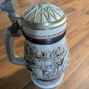 Avon Cream and Brown Ceramic Beer Stein with Lid